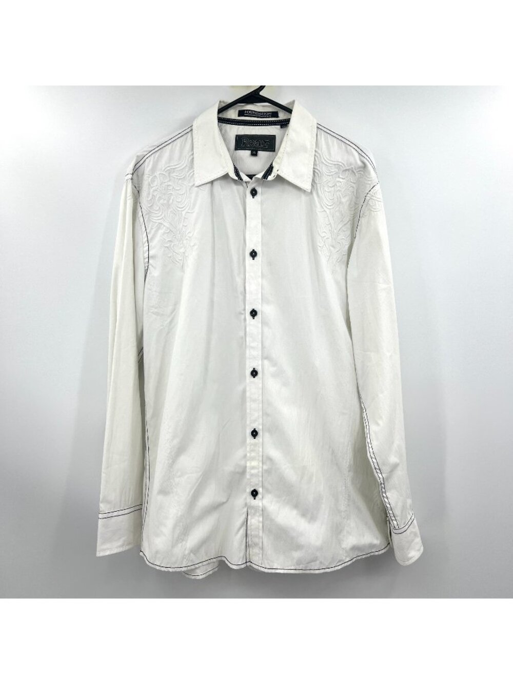 Roar Y2K Embroidered White Button Front Shirt Men's XL